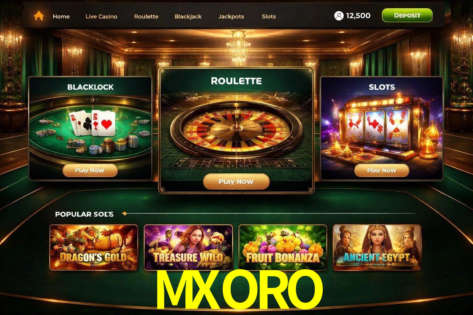 Vista de la plataforma MXORO Casino mostrando categorías organizadas de juegos en línea